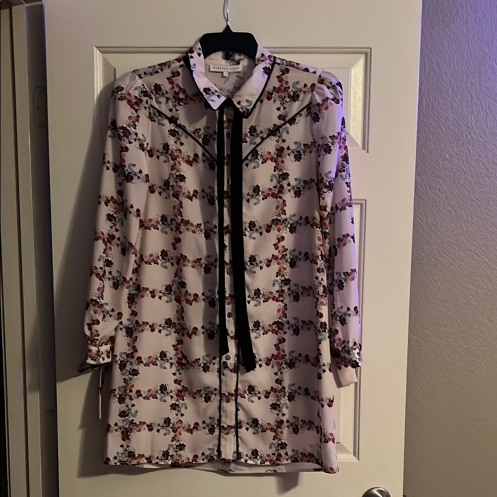 Floral Dress with Black Ribbon Tie